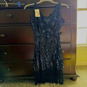 Vijiv 1920s Vintage Inspired Sequin Embellished Fringe Flapper Dress